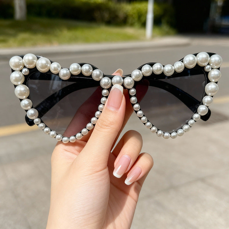 Decorative Pearl-Embellished Cat-Eye Sunglasses Stornfield