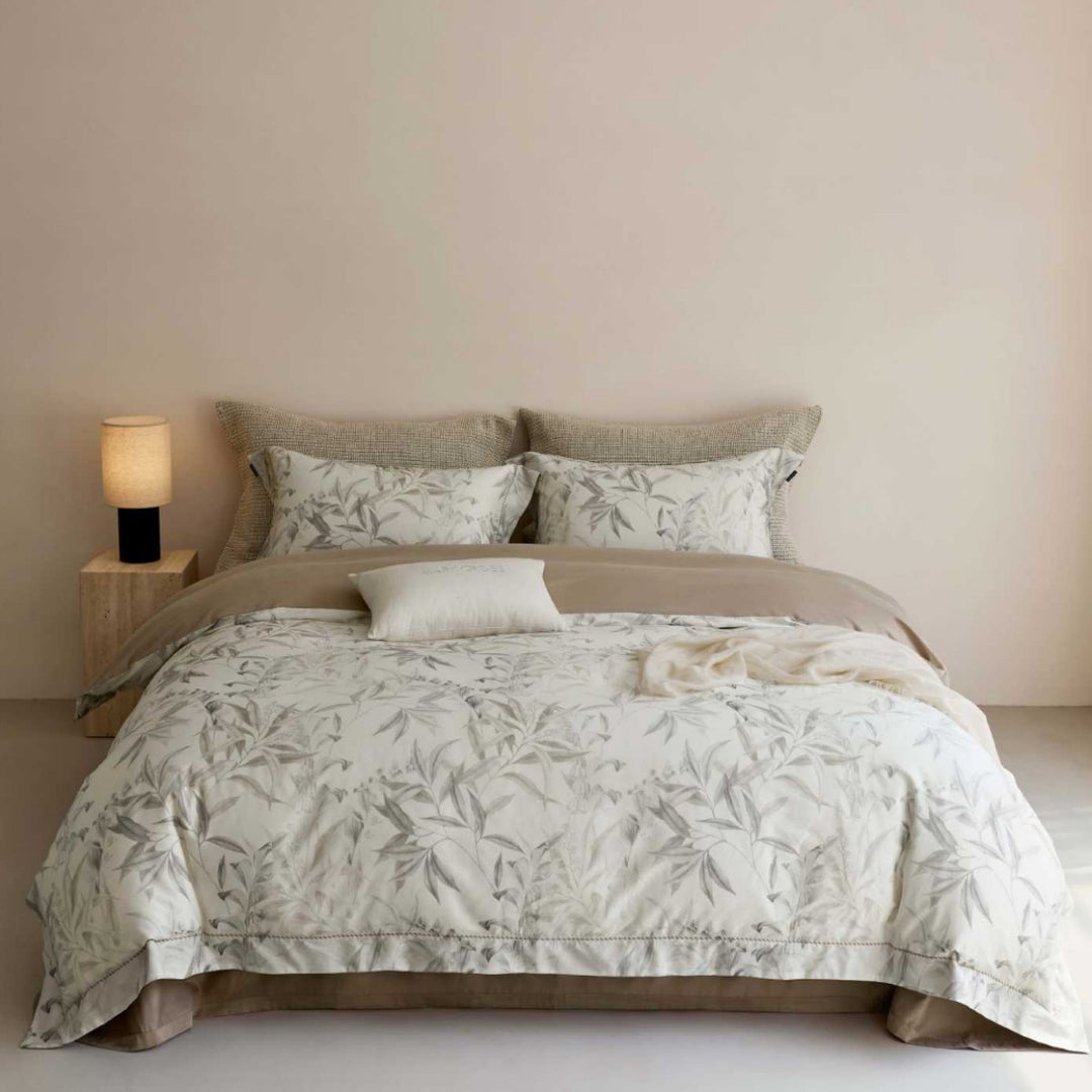 Reversible Cotton Sateen Floral Duvet Cover Set with Embroidered Hem & Pillow Shams