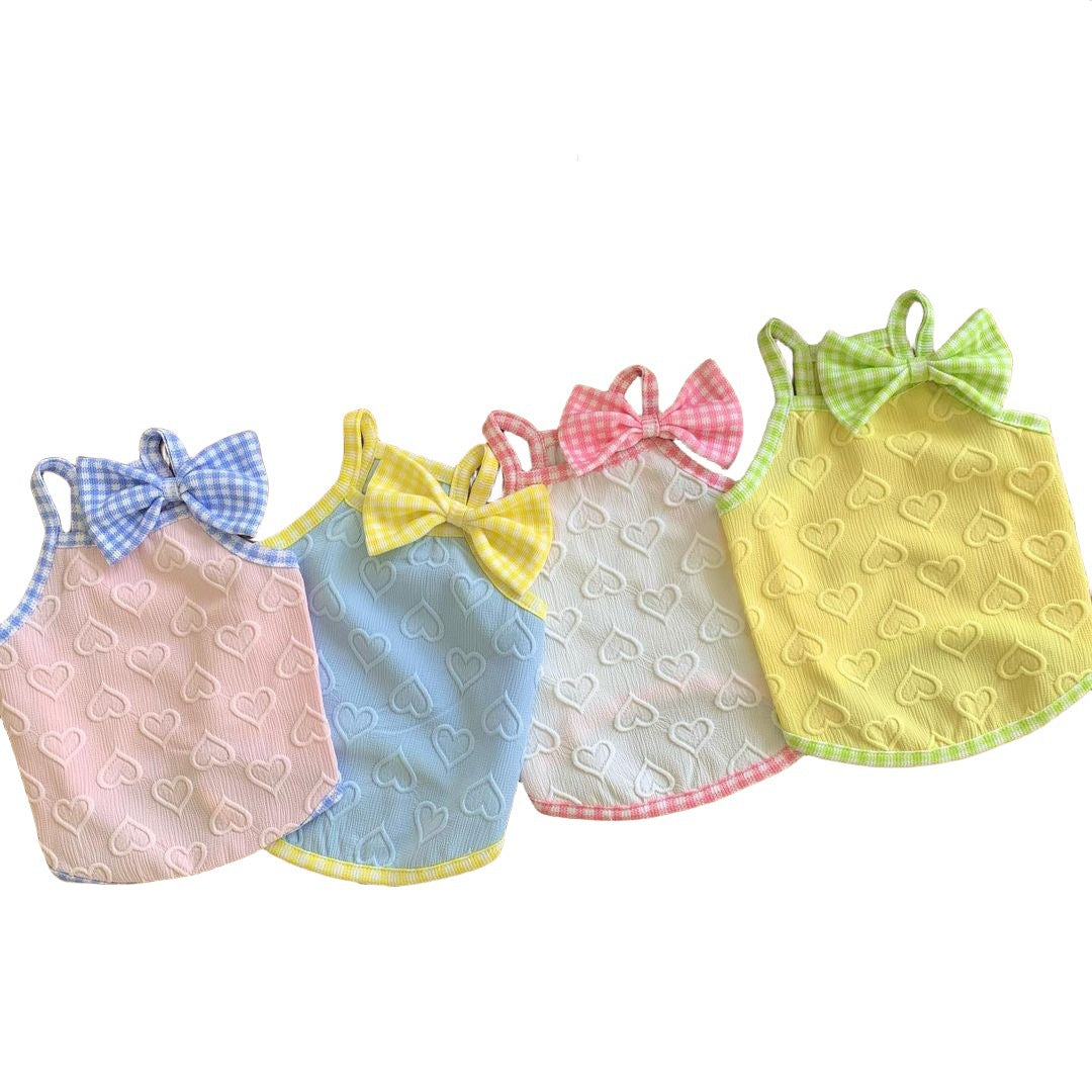 Heart Embossed Pet Tank Top with Gingham Trim