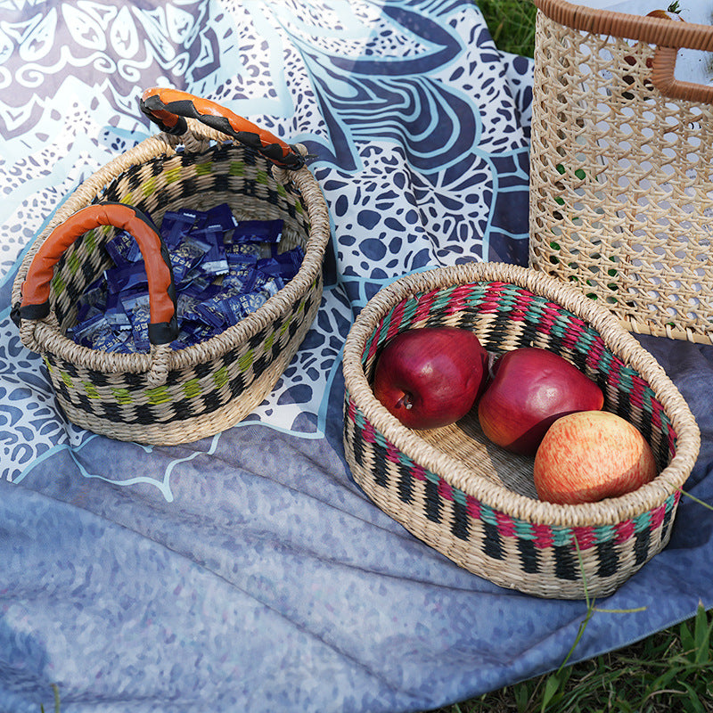 Women handwoven basket with colorful accents Stornfield