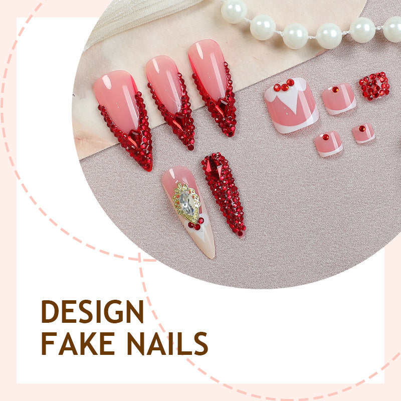 Artificial nail set with sparkling rhinestone accents and romantic motifs Stornfield