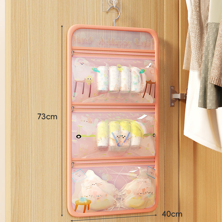 Hanging Clear PVC Nursery Door Organizer with Zipper Pockets and Cartoon Bear Print