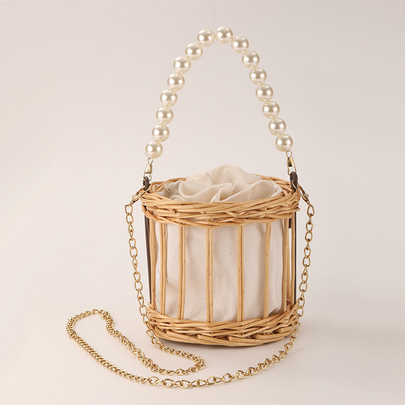 Women's elegant basket bag with pearl chain Stornfield