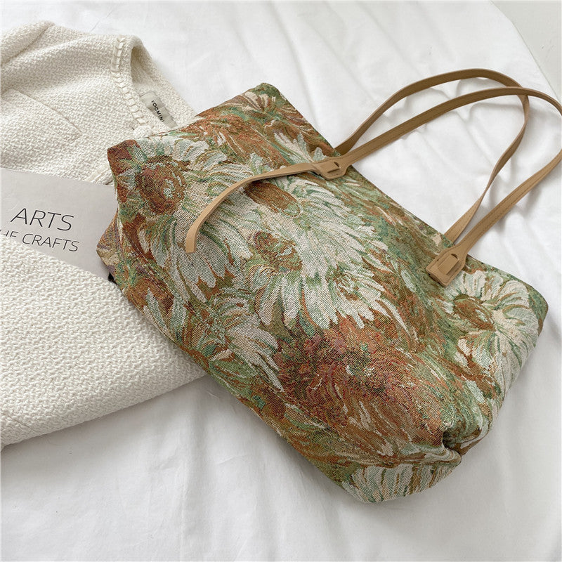 Floral Embroidered Tote Handbag
