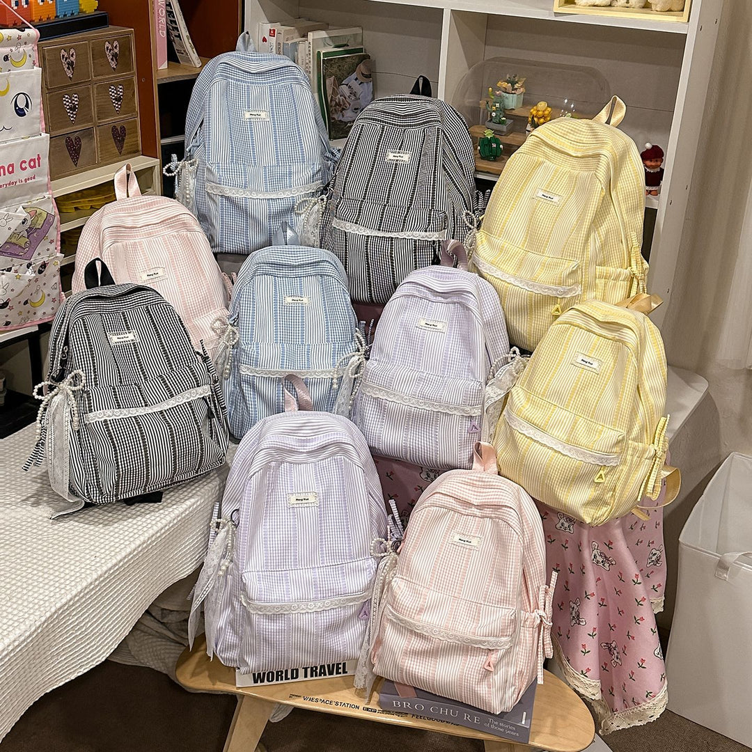 Striped Casual Backpack with Decorative Lace Stornfield