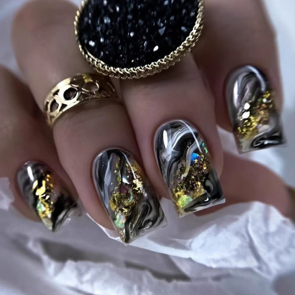 Abstract Gold and Black Design Artificial Nails Stornfield