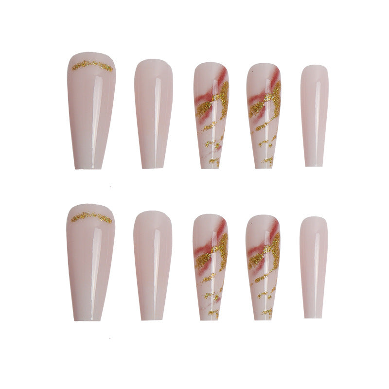 Elegant Long Stiletto Press-On Nails with Artistic Marble Design Stornfield
