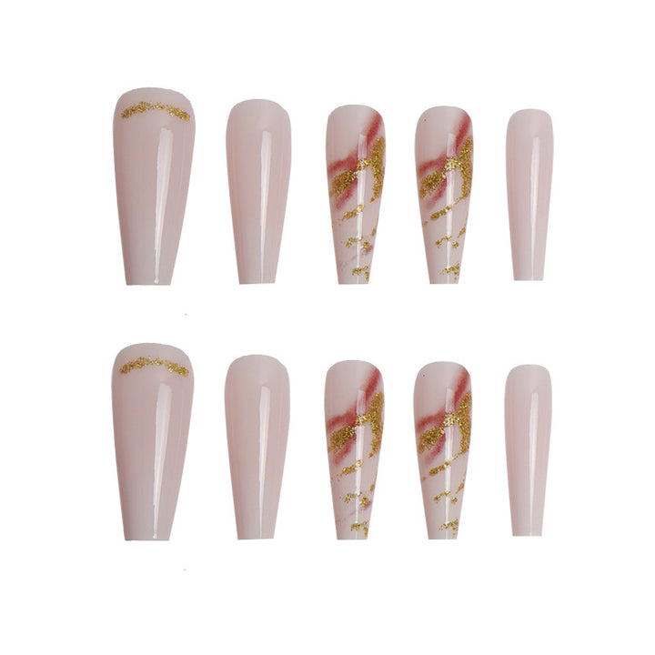 Elegant Long Stiletto Press-On Nails with Artistic Marble Design Stornfield