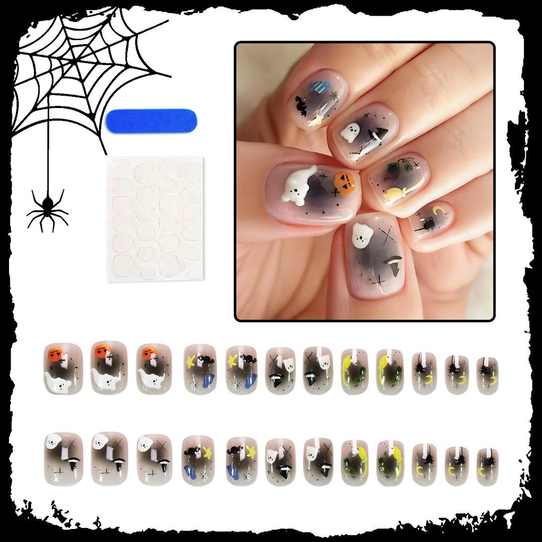 Artificial nail set with Halloween motifs and creative designs Stornfield