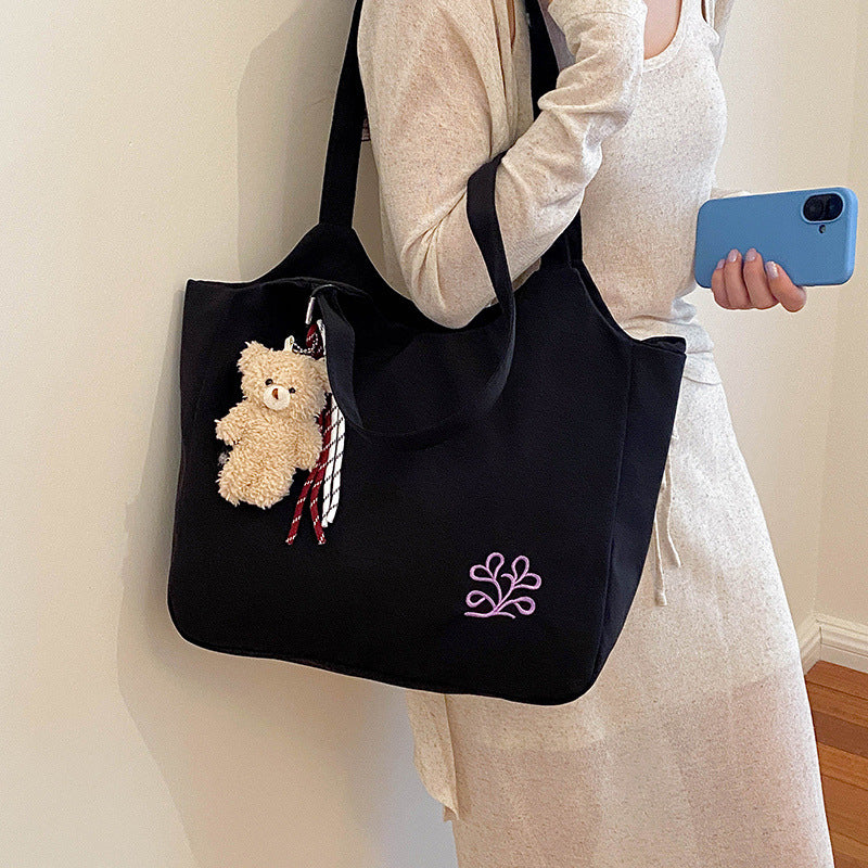 Spacious Embroidered Canvas Tote Bag