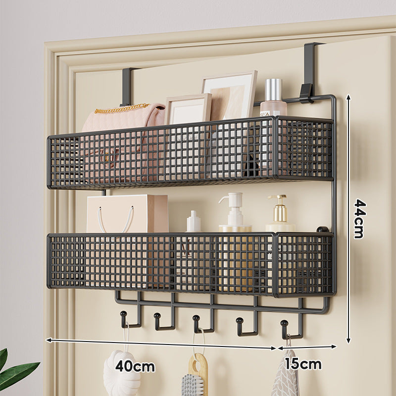 Over-Door Hanging Double-Tier Ventilated Mesh Storage Basket Organizer with Hooks