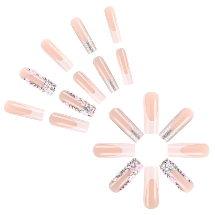 Artistic Press-On Nail Art Set with Floral Accents Stornfield