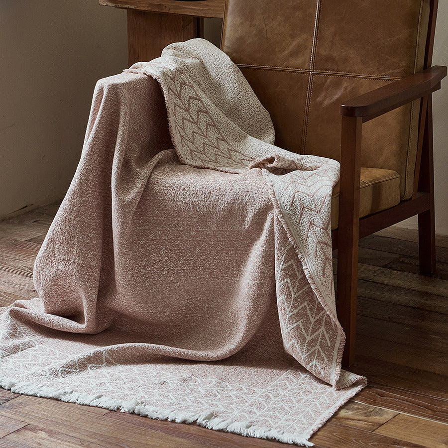 Reversible Textured Jacquard Throw Blanket with Fringed Edges