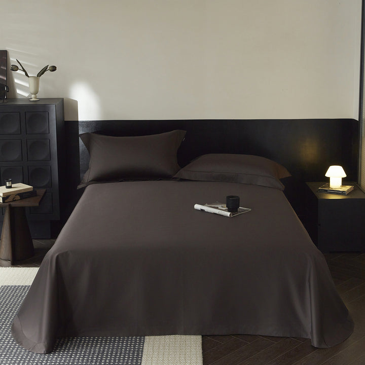 Smooth Cotton-Sateen Flat Sheet and Oxford Pillowcase Set Hotel-Style Silky Finish