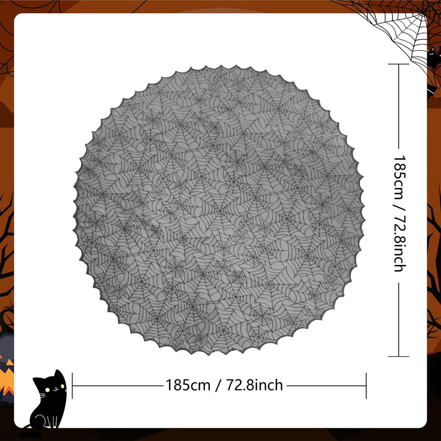 Transparent lace table cover with spider web design for Halloween decor