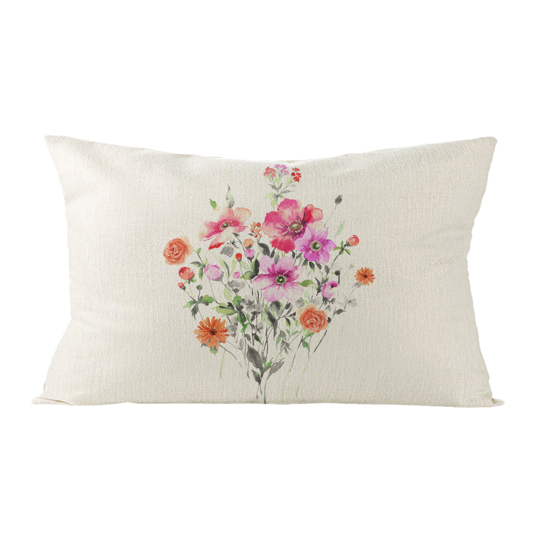 Botanical Watercolor Cotton-Linen Throw Pillow Cover