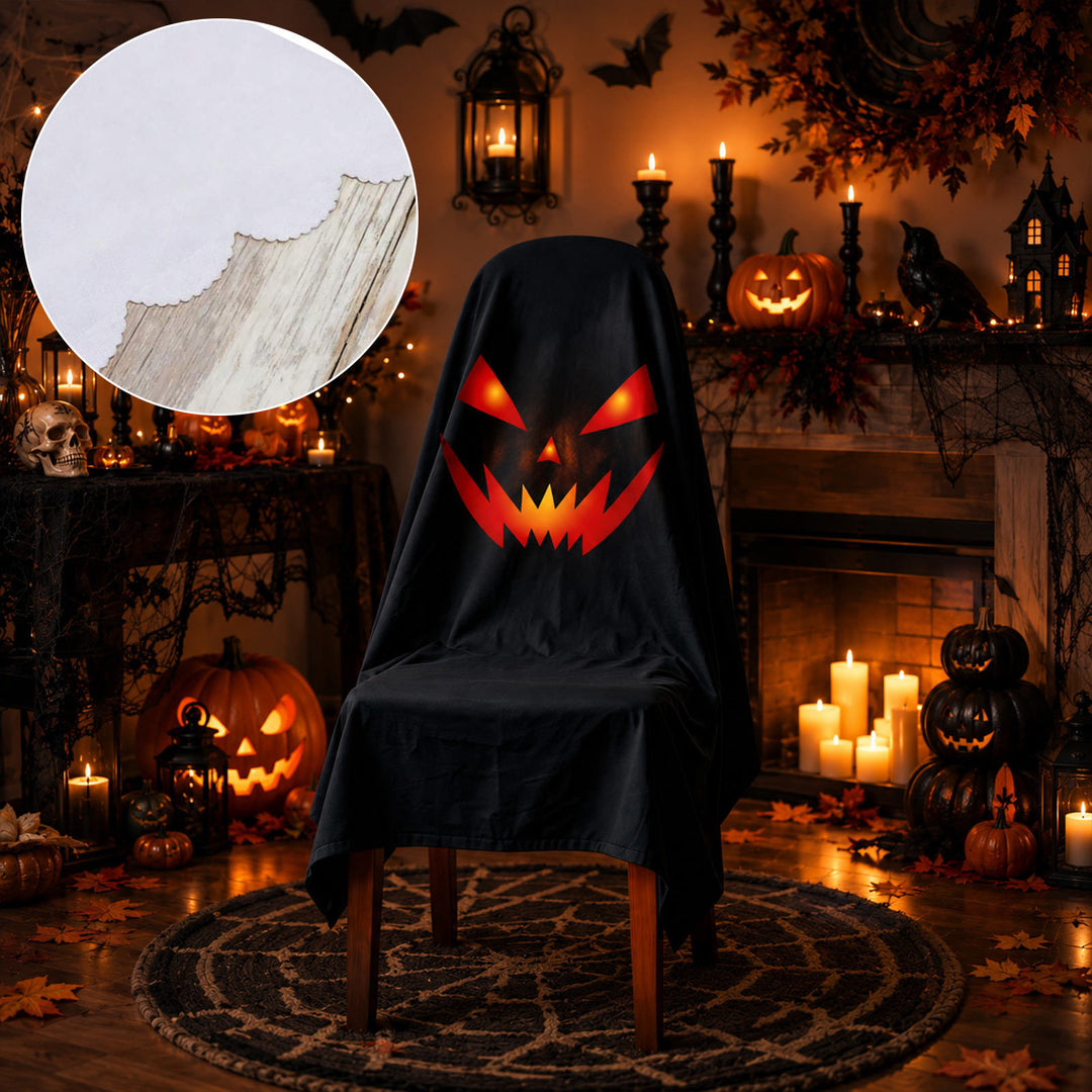 Halloween Chair Cover made of Cotton with Spooky Face and Zigzag Hem