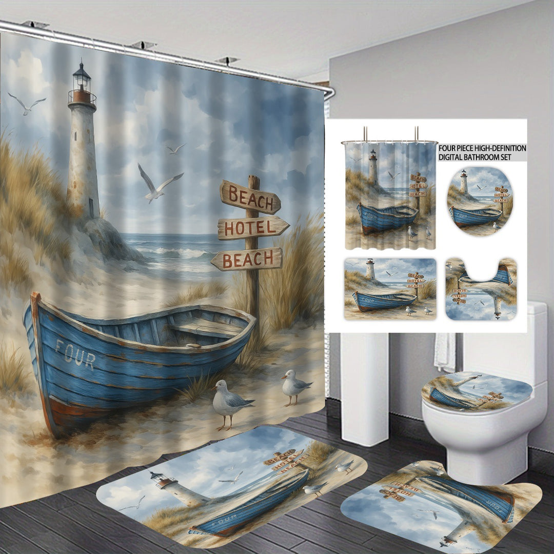 Coastal Lighthouse-Themed Four-Piece Bathroom Set Stornfield