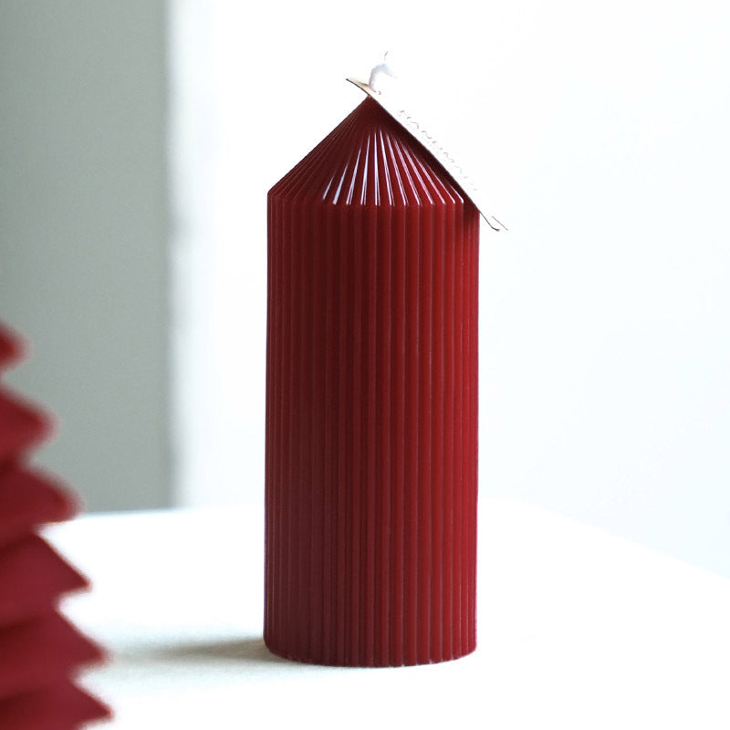 Handmade Ribbed Column Pillar Candle Set for Tabletop Decor