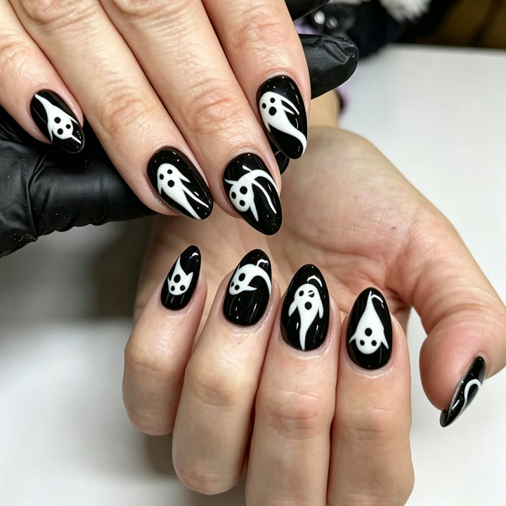 Ghost-Themed Press-On Nail Art Set Stornfield
