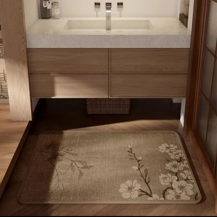 Textured Floral Design Bathroom Mat