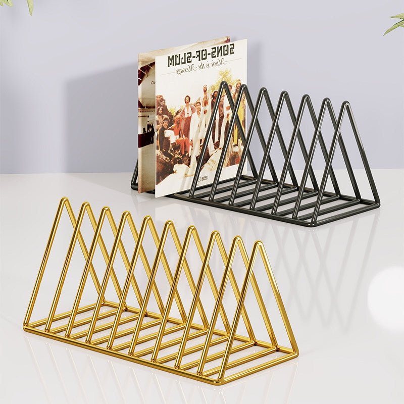 Triangular Metal Wire Record & Book Organizer Rack