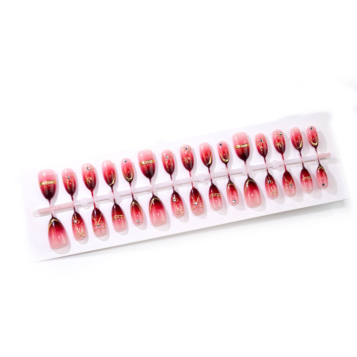 Artistic Ombre Press-On Nail Art Set with Gold Accents Stornfield