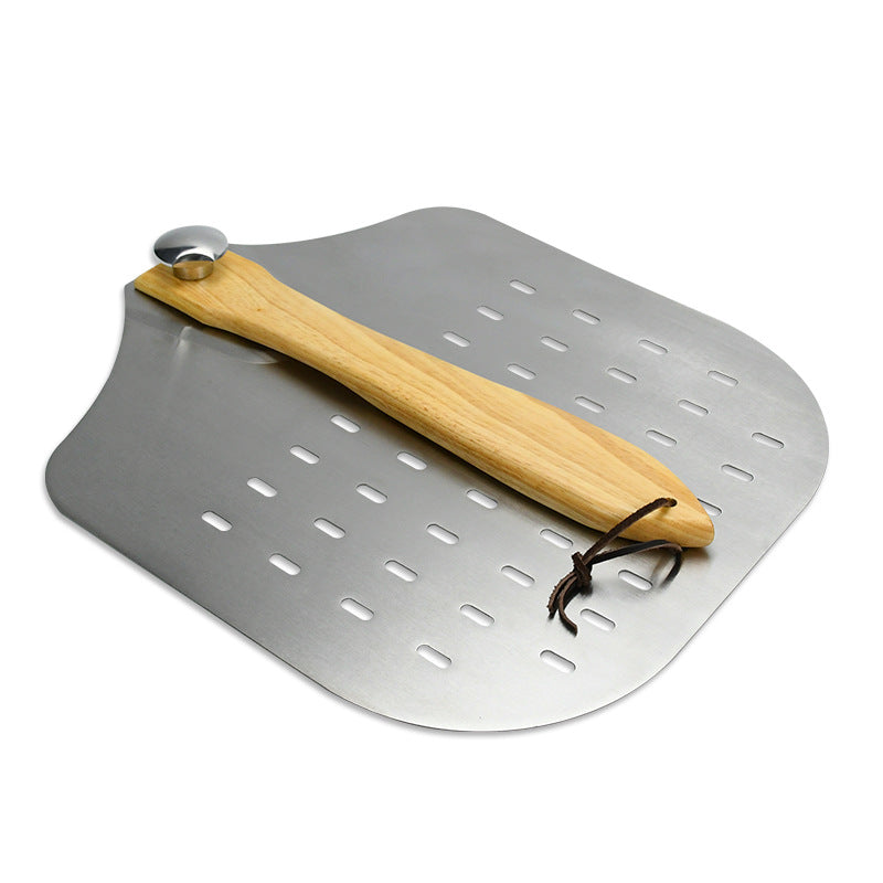 perforated stainless steel pizza peel with ergonomic wooden handle Stornfield