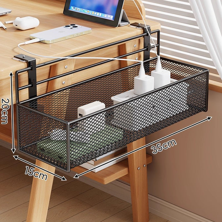 Under-Desk Clamp-On Mesh Cable and Power Strip Organizer Basket