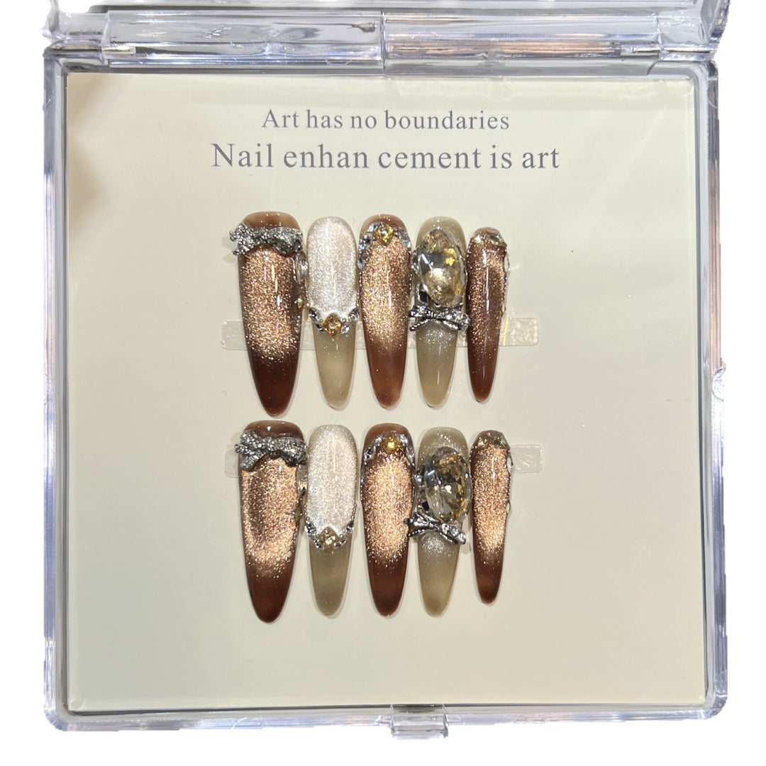 Artistic Stiletto Press-On Nail Set with Gemstone Accents Stornfield