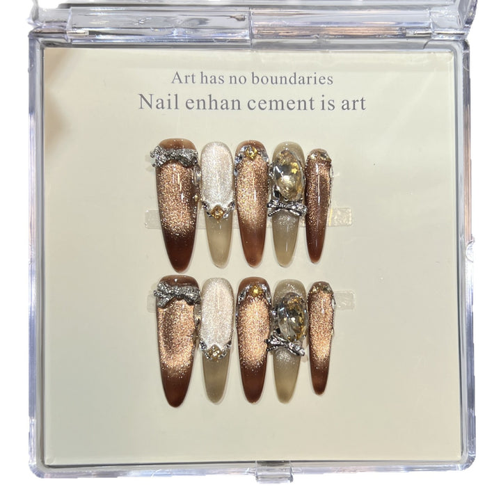 Artistic Stiletto Press-On Nail Set with Gemstone Accents Stornfield