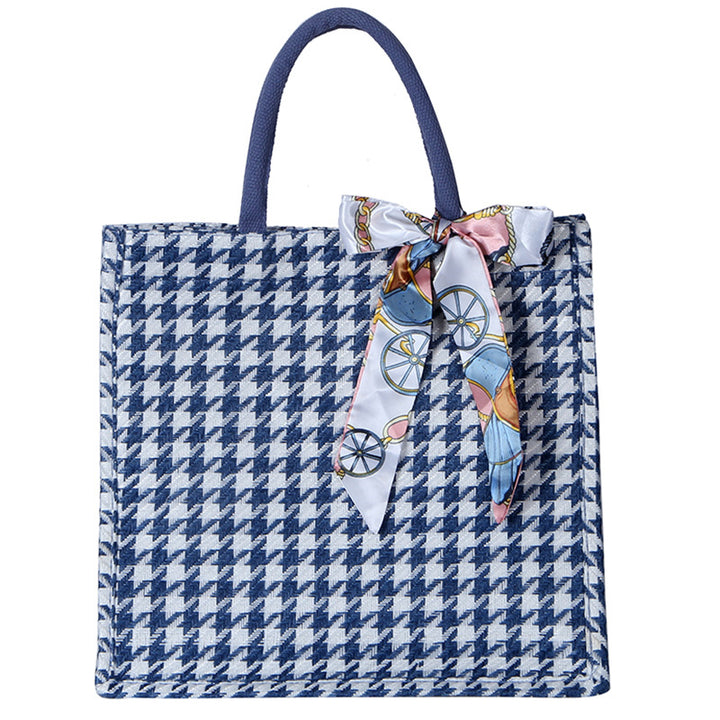 Elegant Houndstooth Handbag with Decorative Bow