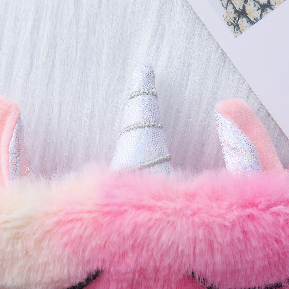 Women's plush-filled unicorn sleep mask with 3D horn, embroidered eyelashes and adjustable satin band Stornfield