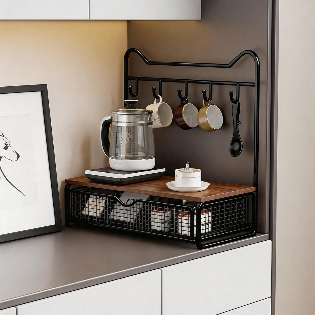 Wall-Mounted Entryway Organizer with Mesh Basket and Multi-Hook Rack