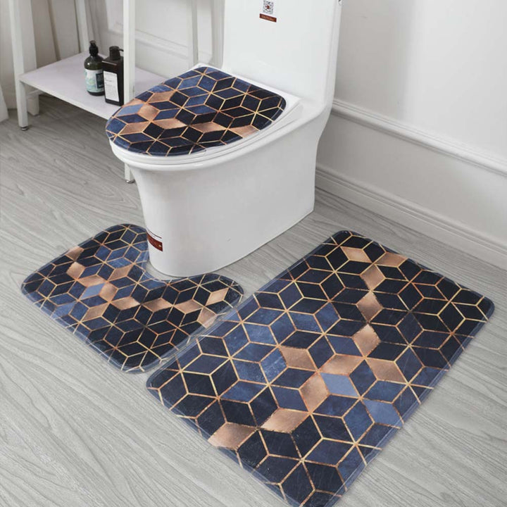 Geometric Patterned Bathroom Mat Set