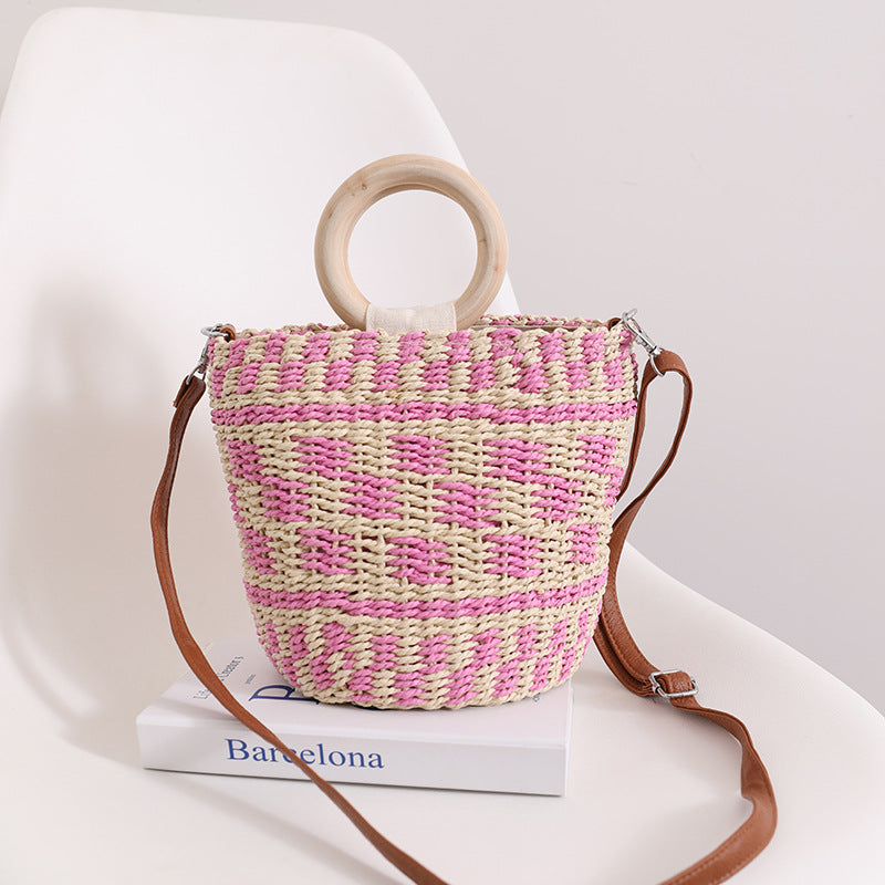 Handcrafted basket bag with wooden handle and adjustable shoulder strap Stornfield