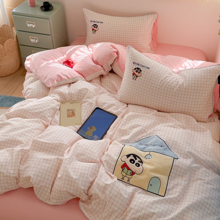 Children's Novelty Cartoon Embroidered Duvet Cover Set with Star Print