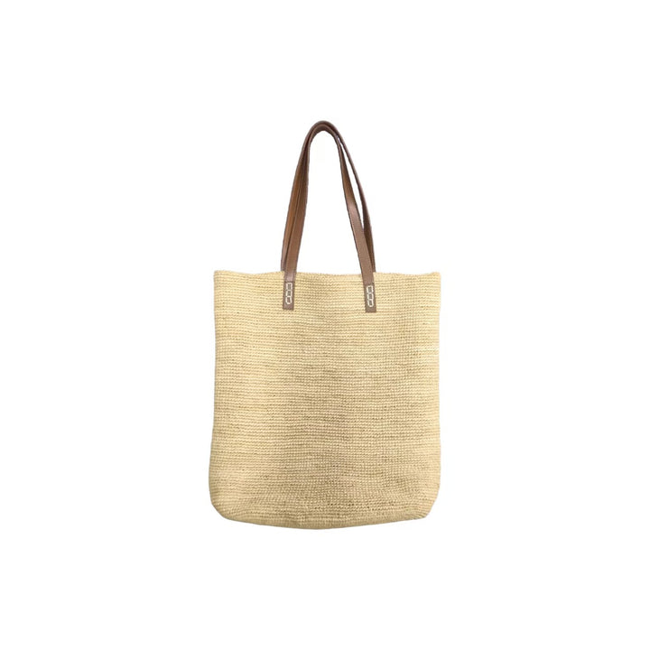 Handbag Made of Sustainably Woven Natural Material with Elegant Leather Handles Stornfield