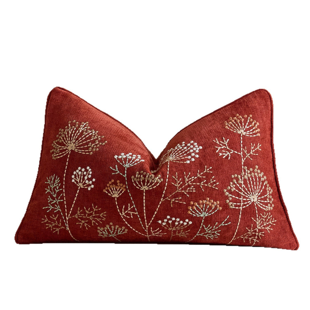 Square Embroidered Linen-Blend Decorative Throw Pillow Cover with Piped Edge