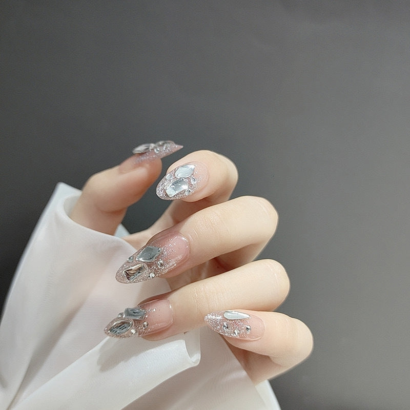 Artistic Rhinestone-Embellished Press-On Nail Set Stornfield