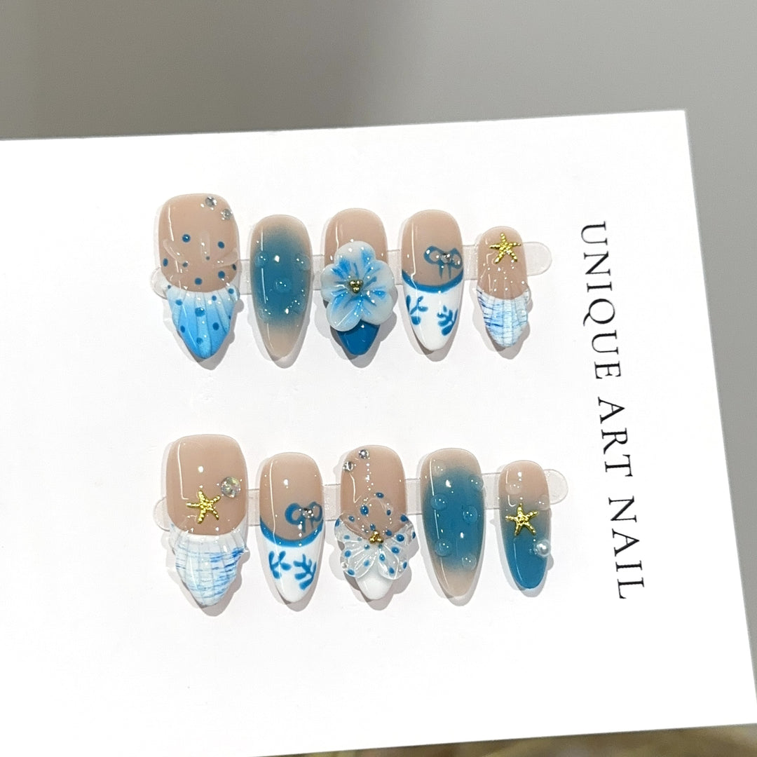Artistic Ocean-Inspired Press-On Nail Set