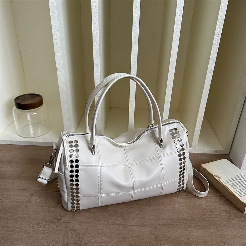 Studded Faux Leather Duffel Bag