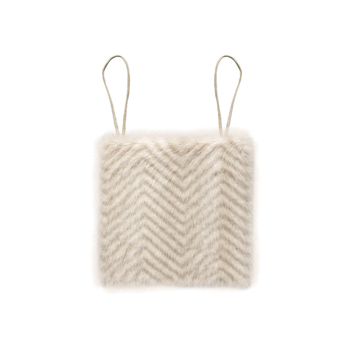Square chair cushion made of cozy artificial fur with non-slip base and strap attachment Stornfield