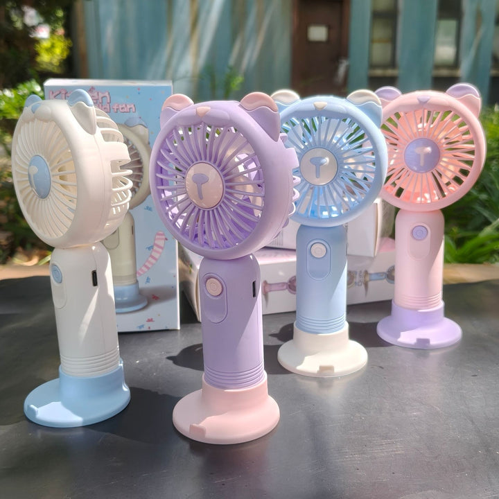 Unisex nan portable rechargeable handheld fan with bear-ear silicone frame foldable desk stand Stornfield
