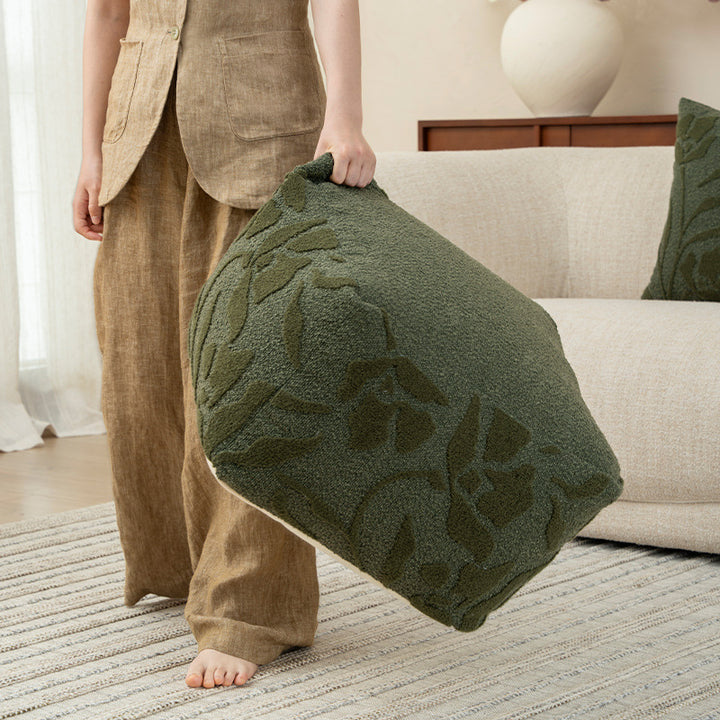 square pouf with bouclé cover and textured jacquard pattern Stornfield