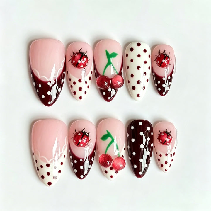 Artistic Cherry-Themed Press-On Nails Stornfield