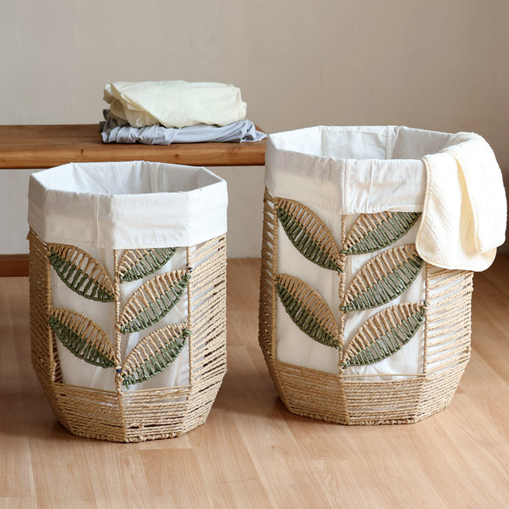 Rustic laundry basket with floral pattern Stornfield