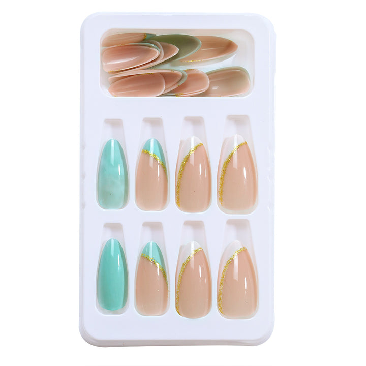 Elegant Stiletto Press-On Nails Set with Gold Accent Stornfield