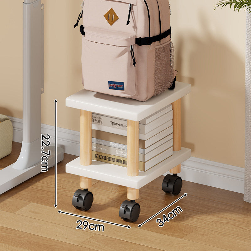 Compact Mobile Two-Tier Storage Cart with Wooden Legs and Locking Casters