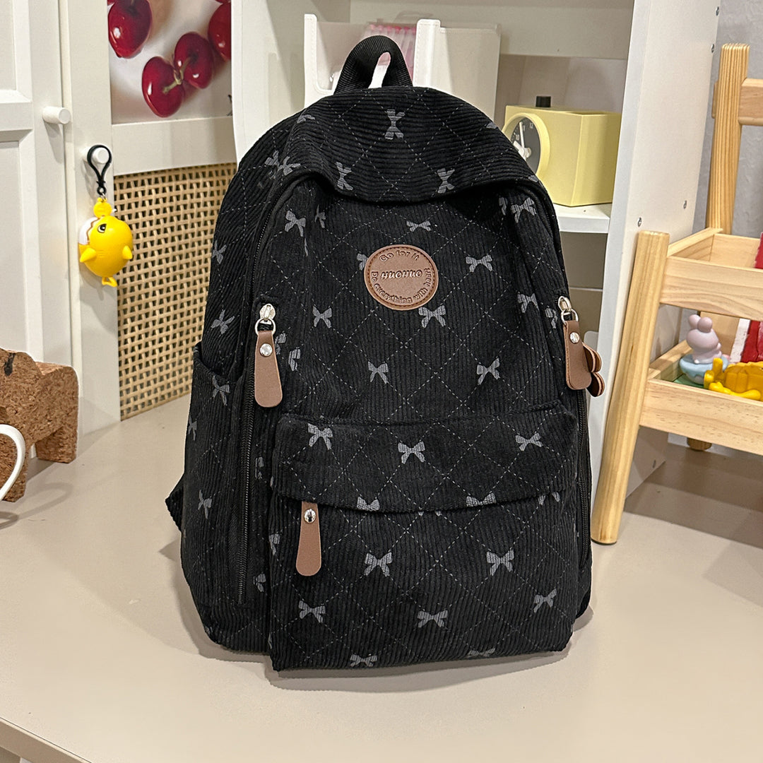 Bow-Embellished Corduroy Backpack Stornfield